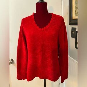 .. CAROLYN TAYLOR RED SWEATER SIZE LARGE SUPER SOFT AND WARM chenille